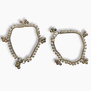 Vintage PR 100T Sterling Silver Plated Anklet Ankle Bracelet Bells Ghungroo x2